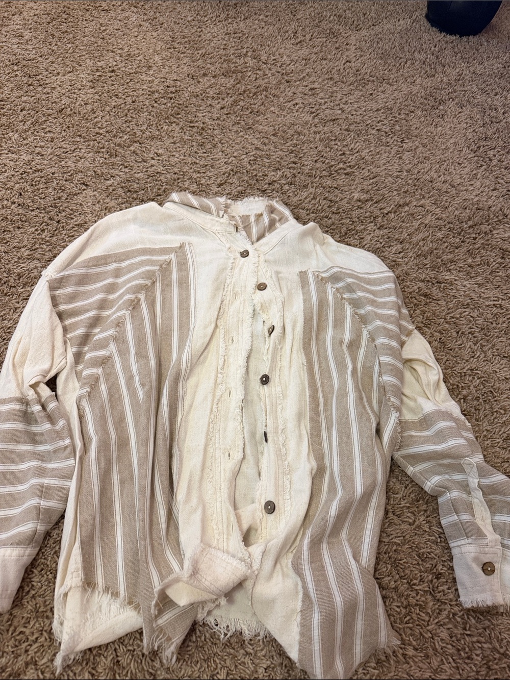 BKE Cream and Tan Striped Button-Up Jacket